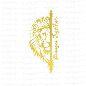 Stronger Together Lion PNG – Tribal Gold Lion Head & Spear Design for Couples, Family Tees, Black History Projects, Unity Themes