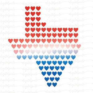 Carte cardiaque de l'État du Texas PNG, clipart, sublimation - Design Love Pride rouge blanc bleu