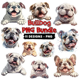 11 Bulldog Dog Breed PNG File Bundle Peeking English Bulldog Puppy Mega Watercolor Dog Clipart Sublimation Designs Cute Digital Illustration