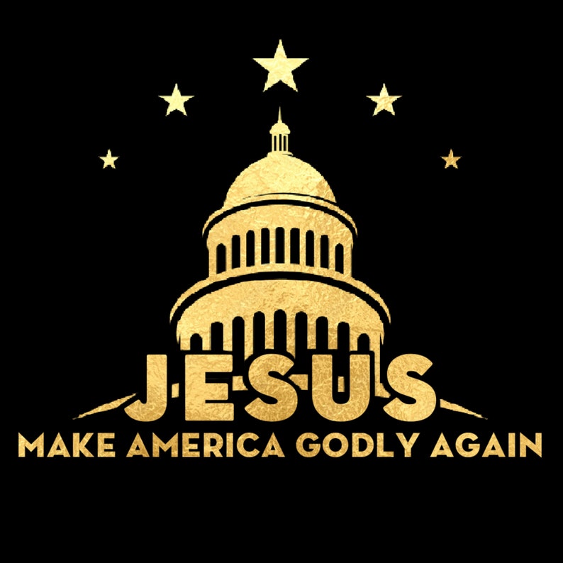 Bandera 3x5 Pies Jesus Make America Godly Again - Nailon Poliéster 100D Negro Y Azul