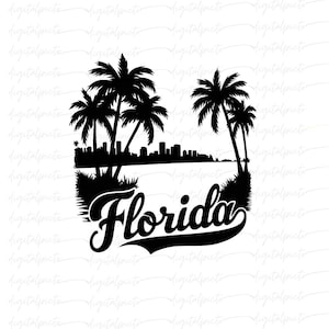 Florida Sunset PNG – Vintage Palm Tree Silhouette with Retro Script for Sublimation, Summer Shirts, Travel Décor & Beach Crafts