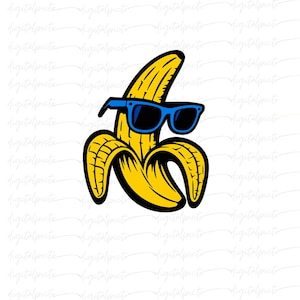 Cool Banana PNG – Funny Blue Sunglasses Banana Clipart for Sublimation, Summer Shirts, Stickers, and Fun Fruit-Themed Crafts