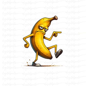 Cool Attitude Banana PNG – Sassy Pointing Cartoon Banana with Sneakers for Funny Stickers, Shirts, Sublimation & Digital Crafts