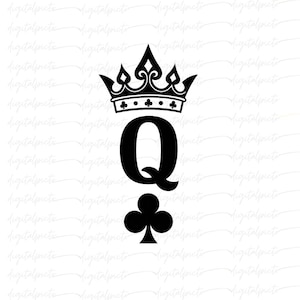 Queen Playing Card PNG – Black Crown & Clubs Sublimation Design for Couples Shirts, Casino-Themed Gifts, Poker Night Apparel, DIY Crafts