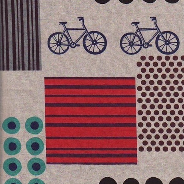 Echino Oilcloth Fabric by Etsuko Furuya, Nico, Bicycle, Natural, 1 Yard