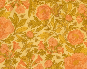 Mustard Beetle for Birch Fabrics, Bountiful, Peonies Dew