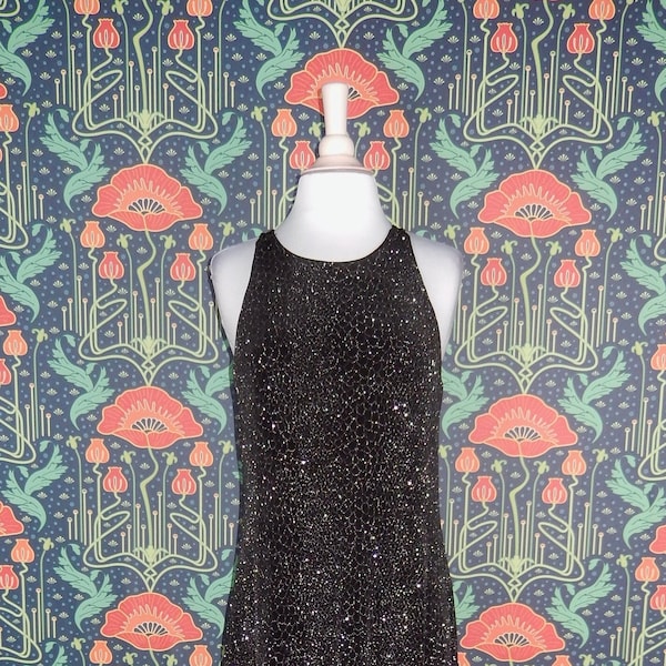 Vintage 90's Y2K Black Slinky Knit Silver Glitter Goth Grunge Sparkle Maxi Homecoming Party Dress