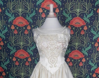 Vintage 80's 90's Ivory Beaded Sequin Poufy Satin Princess Lolita Cosplay Ballgown Costume Dress