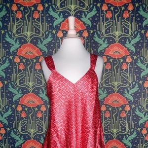 Vintage 90's Y2K Red White Satin Heart Print Chemise Nightie Slip Teddie M