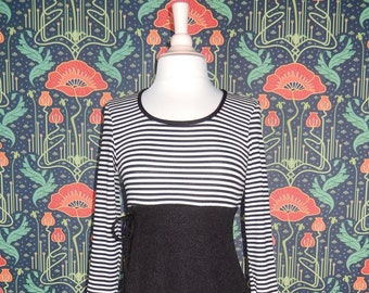 Vintage 90's Y2K Grunge Goth Whimsigoth Black White Striped Empire Waist Knit Mini Dress XS/S
