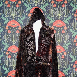 Vintage 90's Y2K Devore Burn Out Sheer Velvet Whimsigoth Grunge Hoodie Top M/L image 1