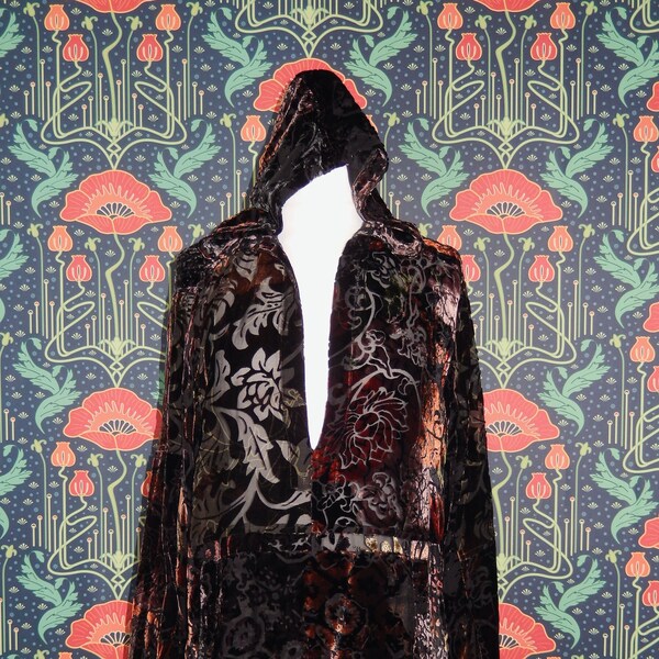 Vintage 90's Y2K Devore Burn Out Sheer Velvet Whimsigoth Grunge Hoodie Top M/L