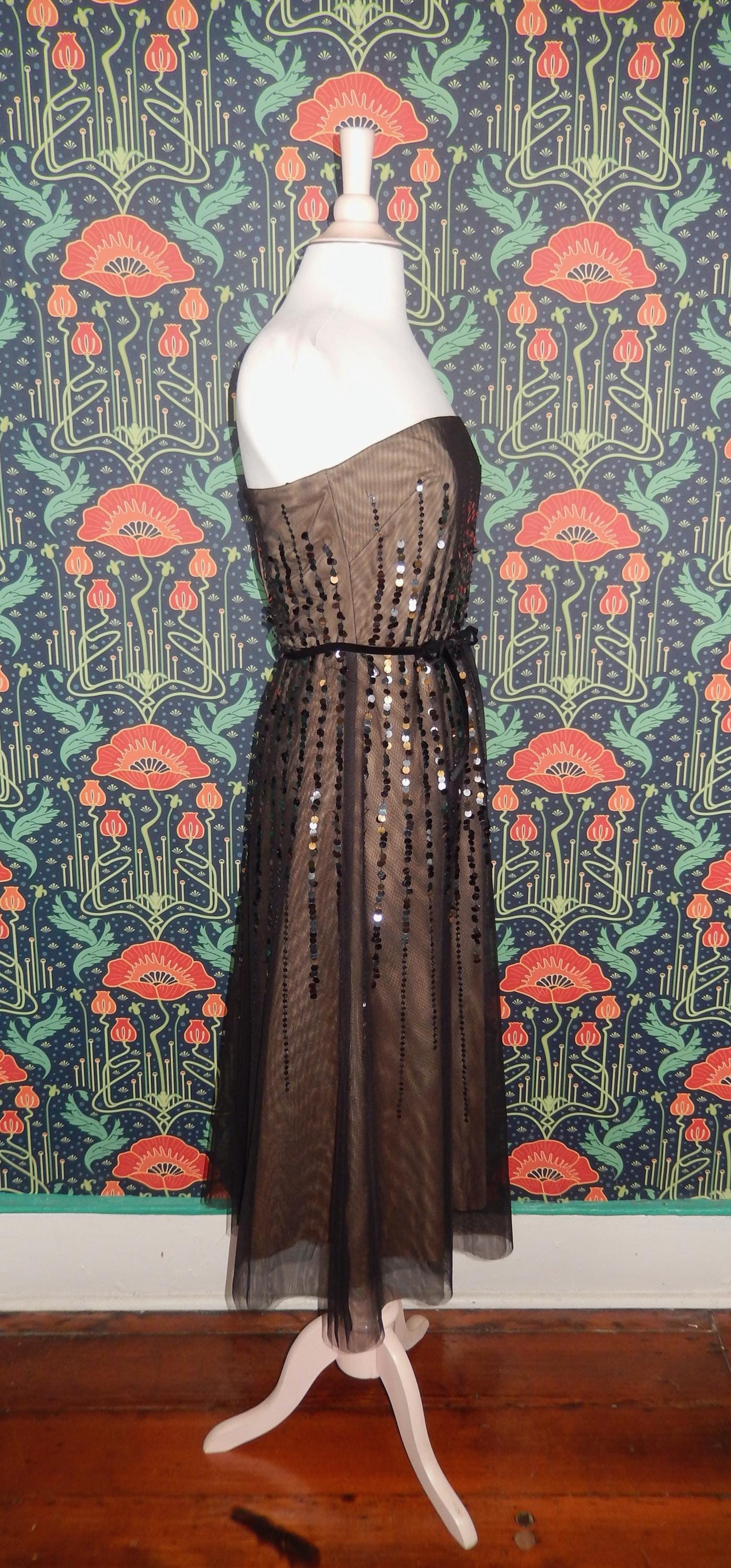 ☆BCBG MAXAZRIA ジュエル刺繍カクテルワンピース♪黒 AMBIDEX Store 〇ひらひらパンジー かぎ針と刺繍ワンピース(F