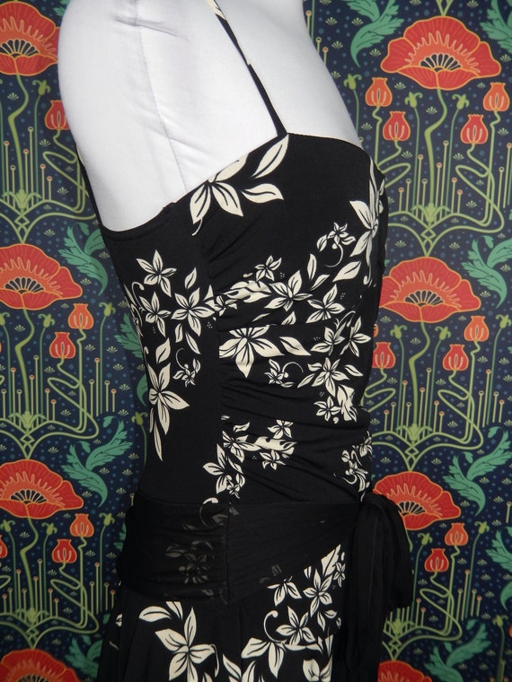 Vintage 90's Y2K Black White Floral Asymmetrical … - image 5