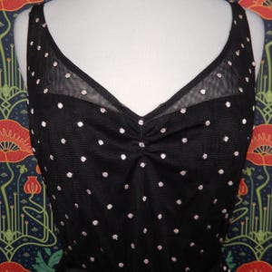 Vintage Y2K Bcbg Max Azria Black Embroidered Mesh Polka Dot Fit Flare Cocktail Dress bild 3