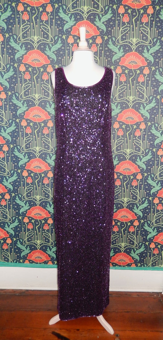 Vintage 90's Y2K Scala Purple Sequin Beaded Silk P