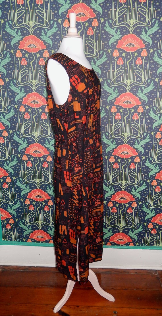 Vintage 90's Y2K Rayon Granny Grunge Black Orange… - image 5