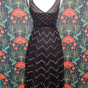 Vintage Y2K Bcbg Max Azria Black Embroidered Mesh Polka Dot Fit Flare Cocktail Dress bild 6