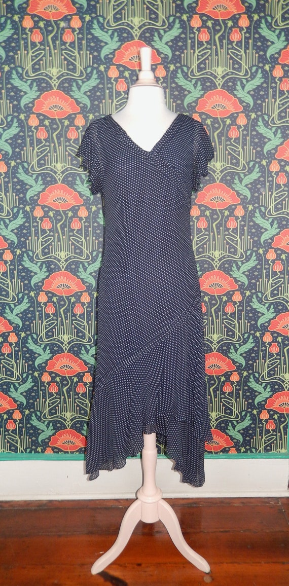 Vintage 90's Y2K Blue Polka Dot Silk Grunge Fairy… - image 1