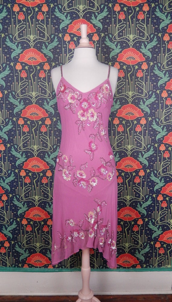 Vintage 90's Y2K Sue Wong Pink Beaded Silk Whimsig