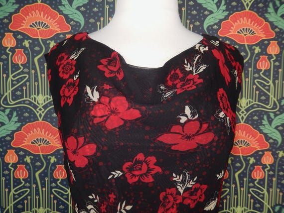 Vintage 90's Y2K Red Black Floral Double Layered … - image 3