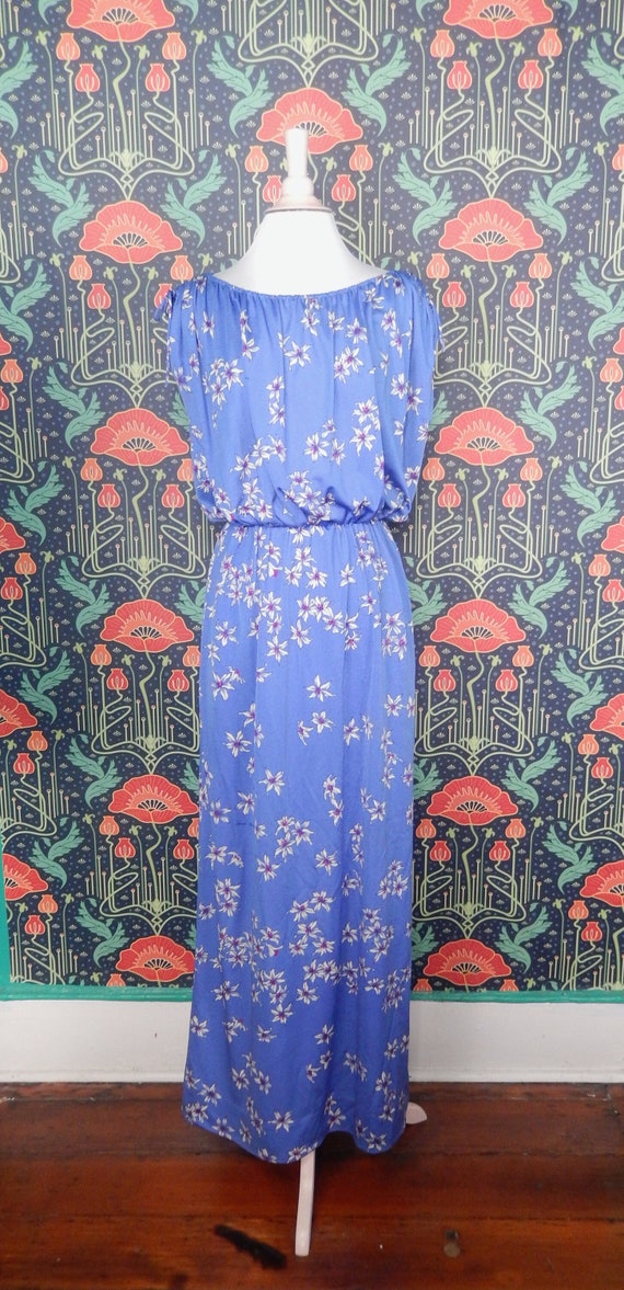 Vintage 70's 80's Hanae Mori Disco Hippie Blue Flo