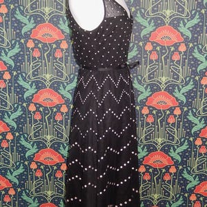 Vintage Y2K Bcbg Max Azria Black Embroidered Mesh Polka Dot Fit Flare Cocktail Dress bild 5