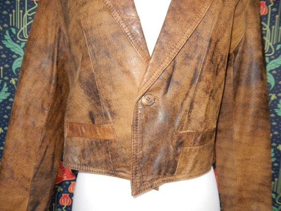 Vintage 80's 90's Brown Cropped Distressed Leathe… - image 3