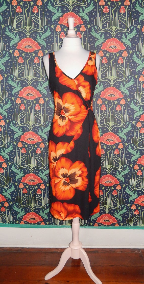 Vintage 90's Y2K Bcbg V- Neck Black Orange Big Flo