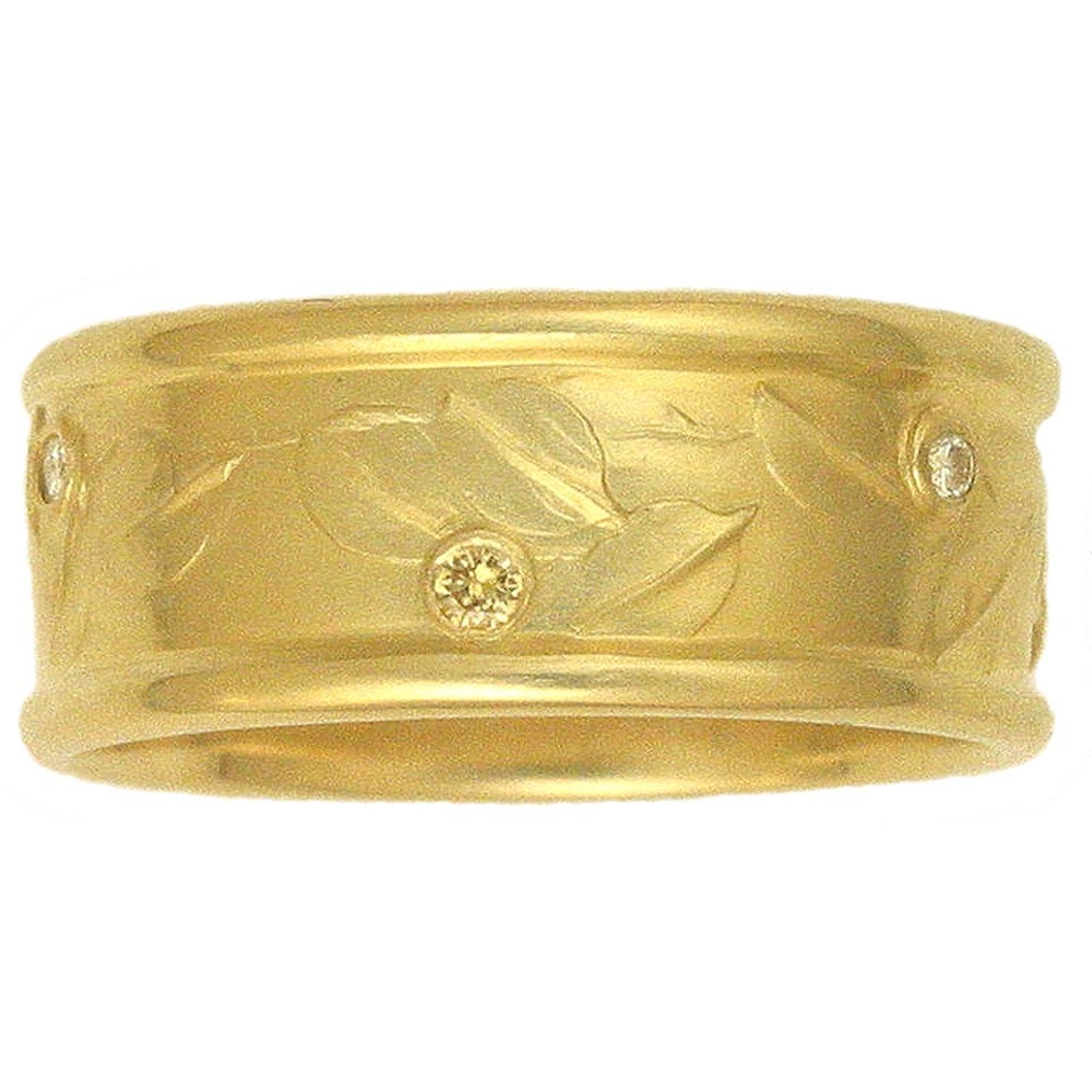 18k gold and diamond Salal Ring using 100 percent recycled gold MADE TO ORDER