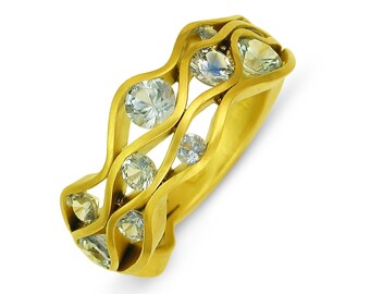 Sri Lankan Blue Sapphire & 22k gold Wavy Ring made with 100 percent recycled gold MADE TO ORDER