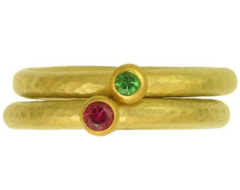 18k Gold Tsavarite Garnet and Ruby Stackables  MADE TO ORDER using 100 Percent Recycled Gold