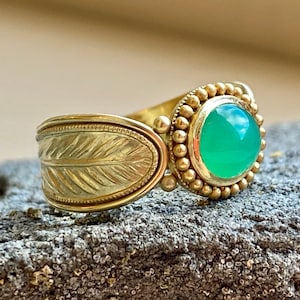18 gold and chrysoprase Palmate ring made with 100 percent recycled gold MADE TO ORDER