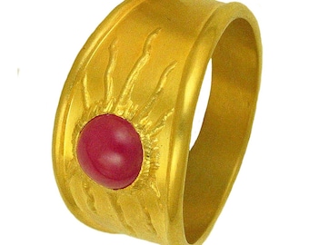 Anel Ruby Sun em ouro 22k FEITO SOB ENCOMENDA usando ouro 100% reciclado