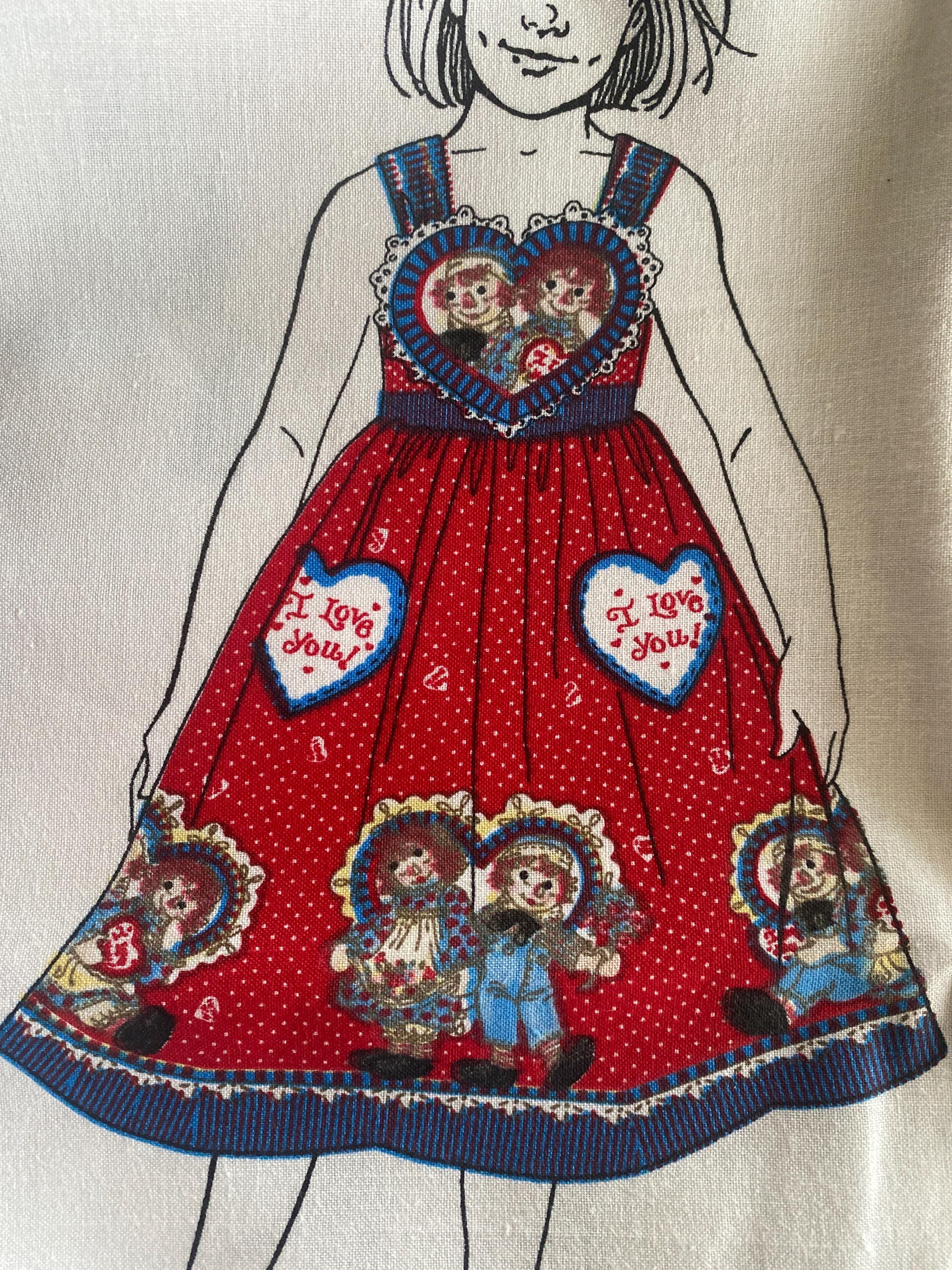 Raggedy Ann Dress Bodice Panel: Daisy Kingdom Cotton Fabric - Size