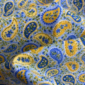 Summer breeze yellow blue  paisley on blue by Moda quilt cotton fabric- bthy