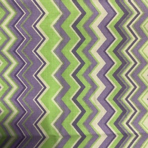 Purple wisteria  green bright chevron cotton fabric-14x44”