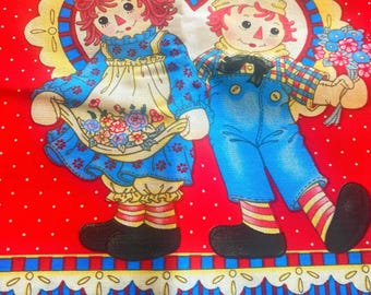 Raggedy Ann Andy Daisy Kingdom Simon Says with blue border cotton bthy fabric