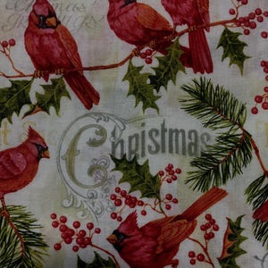 Cardinal Red Birds met bessen en tekstwoorden quilt katoen - bty