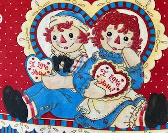 Raggedy Ann Andy Daisy Kingdom Simon Says with blue border cotton