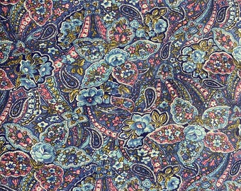 Paisley floral Pink purple Blue  fabric- one yard