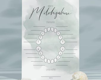 Baby Teeth Calendar | My Baby Teeth | Baby Teeth, First Teeth & Wobbly Teeth | Watercolor Design, Mint Blue | Digital Download as PDF