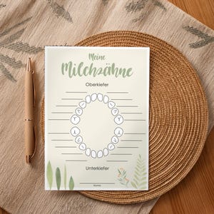 Milchzähne-Kalender | Meine Milchzähne | Milchzahngebiss für die ersten Zähne & Wackelzähne | Grünes Design | Digitaler Download als PDF