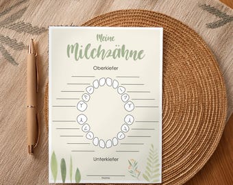 乳歯カレンダー | 赤ちゃんの歯 | 初めての歯とぐらぐら歯のための乳歯セット | グリーンデザイン | PDFでデジタルダウンロード