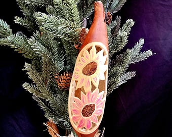 Floral Long Hancarved Gourd Holiday Ornament