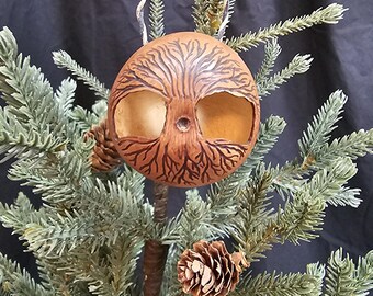 Small Tree of Life Hancarved Gourd Holiday Ornament