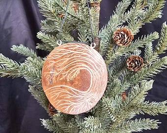 Whimsical 2 Tree of Life Hancarved Gourd Holiday Ornament