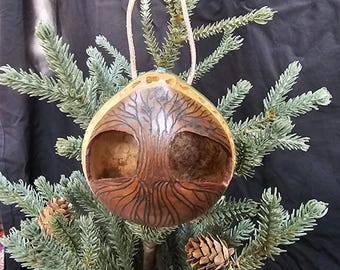 Tree of Life 2 Hancarved Gourd Holiday Ornament