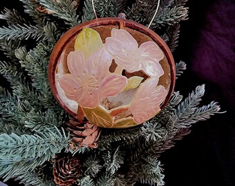 Floral Hancarved Gourd Holiday Ornament