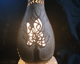 Handcarved Tree Goddess Gourd Lamp